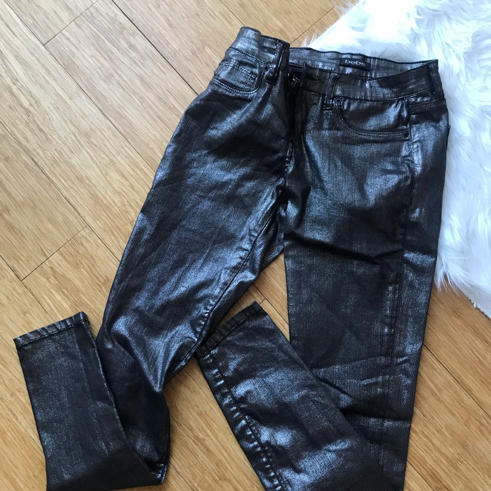 Bebe Silver/Gunmetal Skinny Jeans Size 27